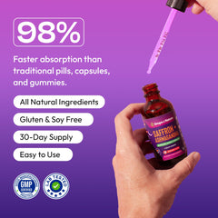 Close-up of KSM-66 Ashwagandha and saffron extract bottle