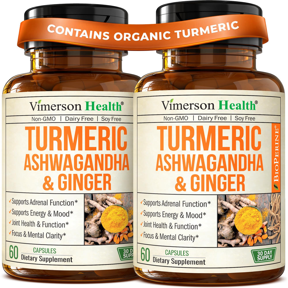Front view of Ashwagandha Turmeric Curcumin Ginger 2-pack bottle