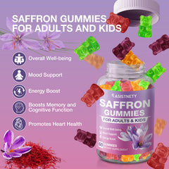 Assorted ASISTNETY saffron gummies with natural fruit flavors