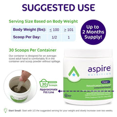 Aspire Nutrition Bio-Clear scoop emphasizes easy serving for consistent detox routines.