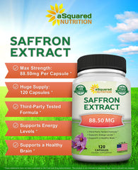 aSquared Nutrition saffron capsule closeup highlights 88.5 mg saffron extract per dose for convenience.