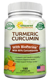aSquared Nutrition Turmeric Curcumin 1600mg bottle with BioPerine – front view