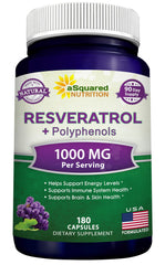 Front view of aSquared Nutrition Trans-Resveratrol bottle