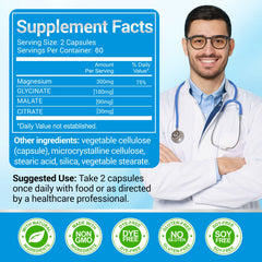 Graphic illustration of three magnesium forms: glycinate, malate, and citrate