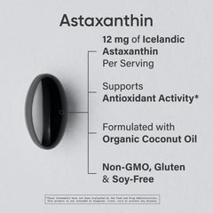 Close-up of 12 mg Astaxanthin softgel in organic coconut oil