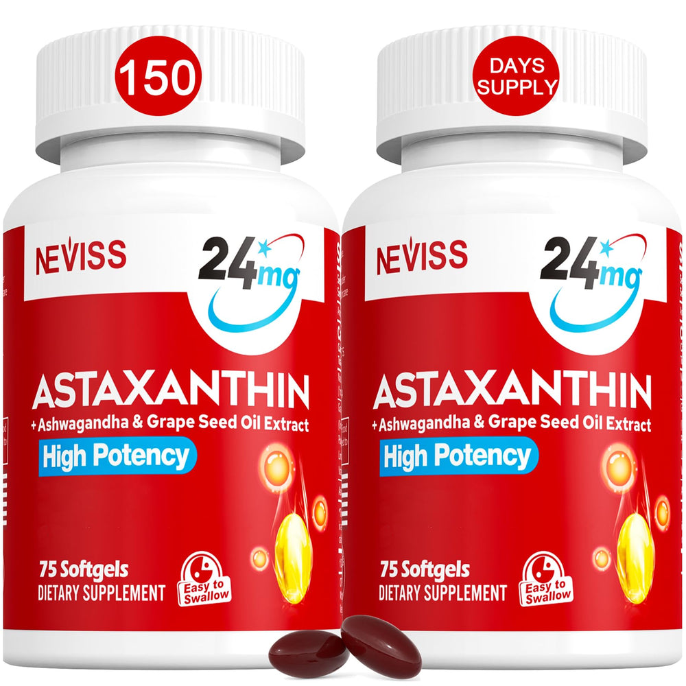 NEVISS astaxanthin 24mg softgels bottle with 150-count label