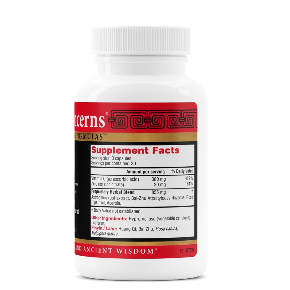 Ingredients collage showing Astragalus, Bai-Zhu Atractylodes, rose hips, acerola