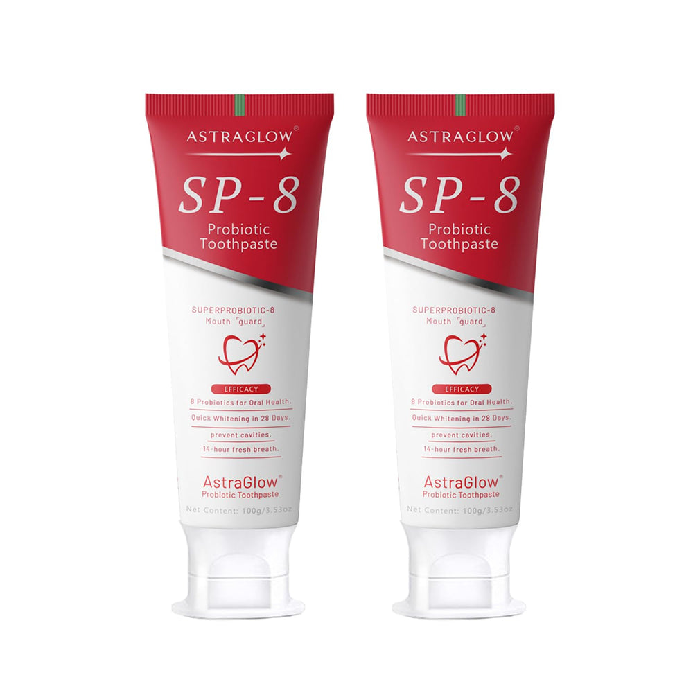 AstraGlow SP-8 Whitening Toothpaste packaging in eco-friendly tube