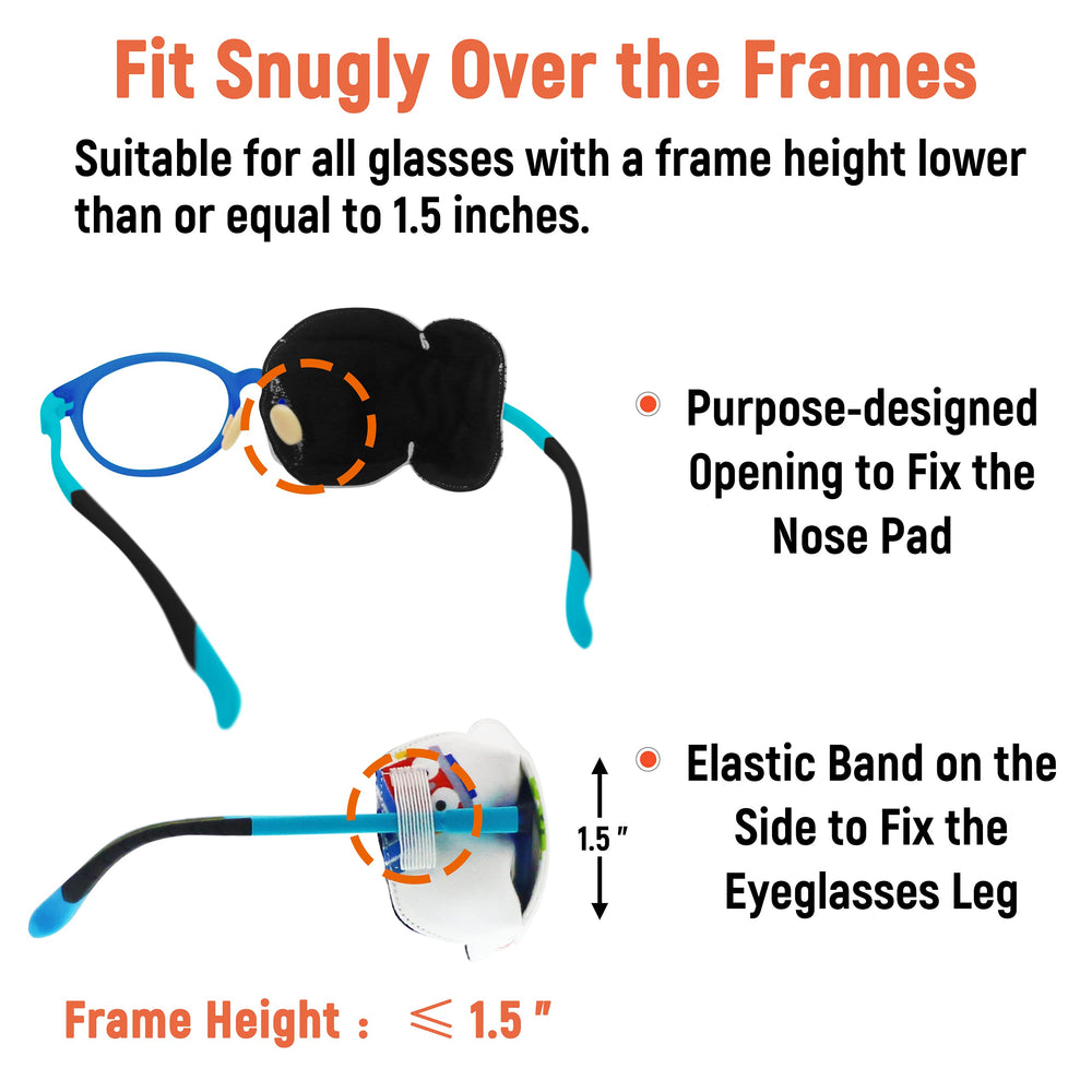Over-glasses eye patch designed for kids using glasses