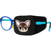 Left-eye eye patch for kids wearing glasses with Chihuahua design