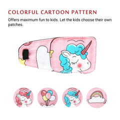 Kid wearing Astropic eye patch over glasses - blue unicorn design