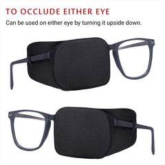 Over-glasses design showing lightweight patch without pulling on lenses