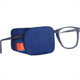 Astropic large silk eye patch in navy blue for adults with oversized glasses