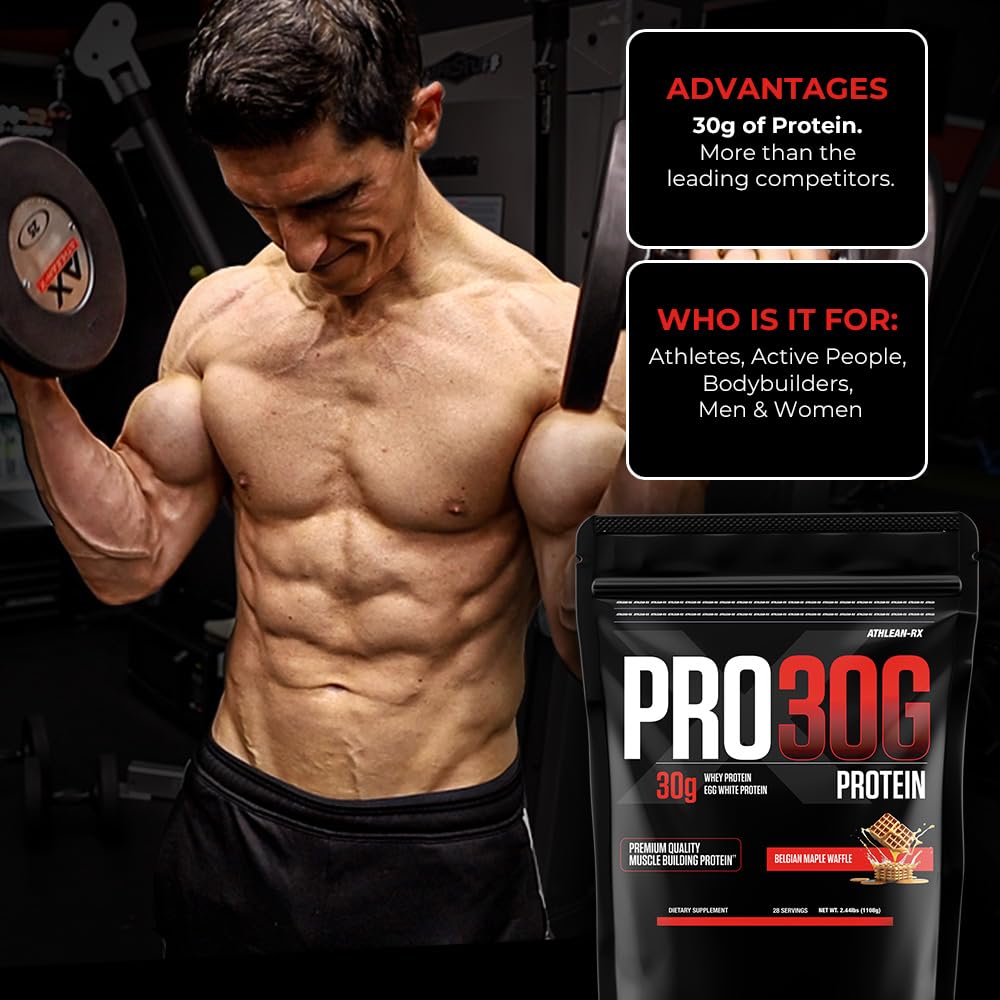 ATHLEAN-RX PRO-30G protein scoop dispensing shows effortless measurement for consistent servings