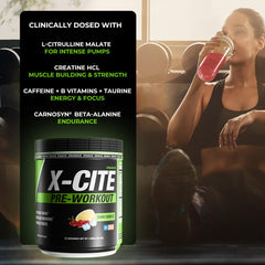 ATHLEAN-RX X-CITE Cherry Lemon Ice flavor close-up with vibrant color and inviting aroma