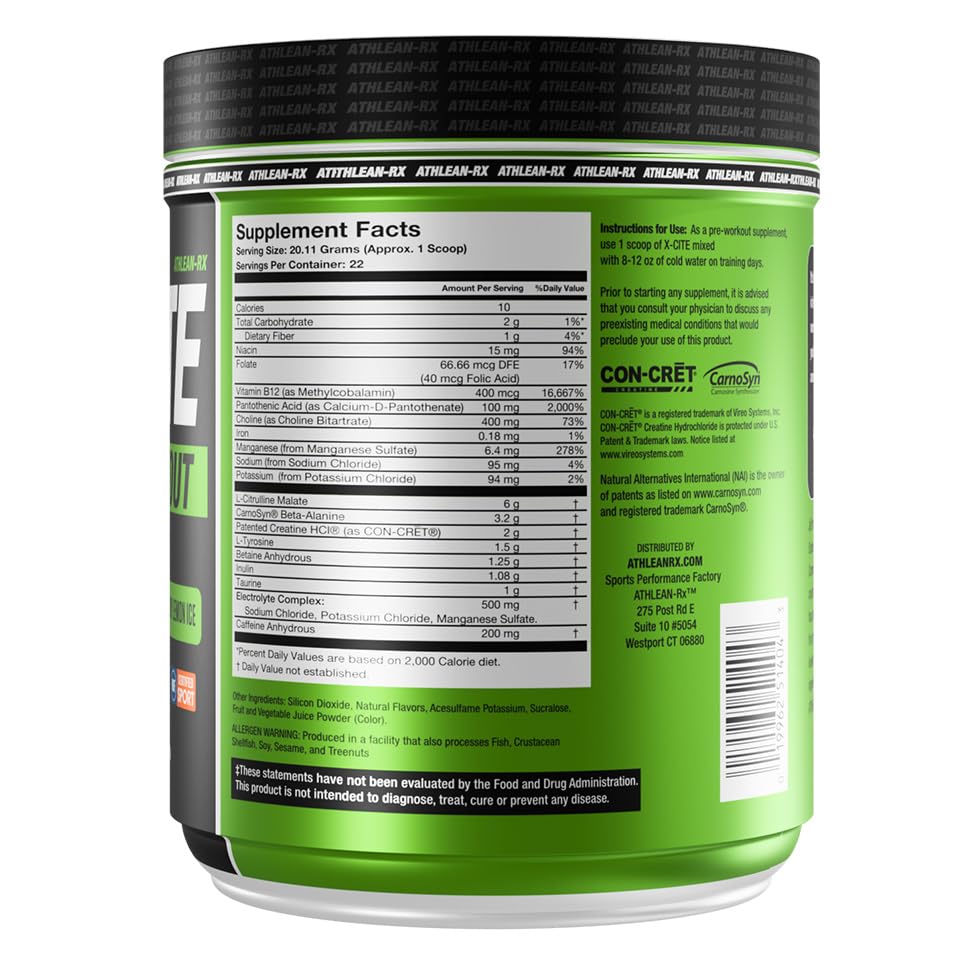 ATHLEAN-RX X-CITE glass with Cherry Lemon Ice mix, focusing on endurance and focus