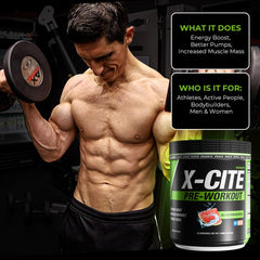 X-CITE pre-workout powder mix in water