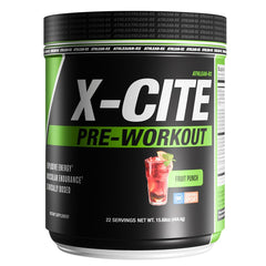 ATHLEAN-RX X-CITE tub front highlights fruit punch formula for bold workouts