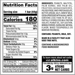 Nutrition facts panel on Atkins Caramel Chocolate Nut Roll packaging