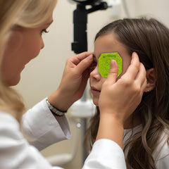 Close-up of bright color eye patch with central paper pad