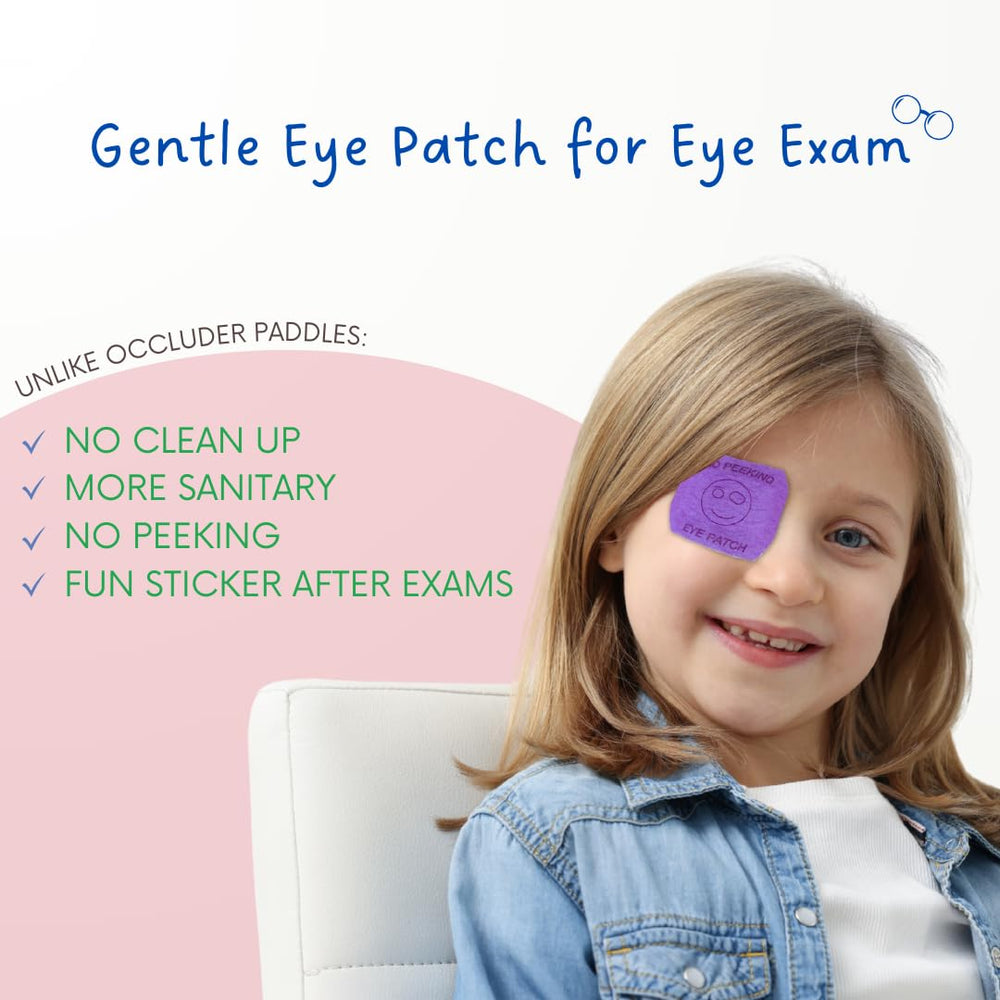 Purple eye occluder patch close-up for left eye and right eye