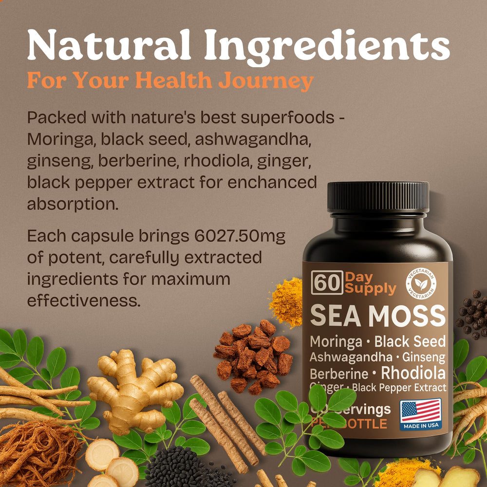 60-count bottle of Atlantic Naturals Sea Moss Capsules