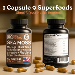 USA-made vegan sea moss capsules packaging