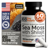 Bottle of Atlantic Naturals Sea Moss & Shilajit Capsules 60-count with label