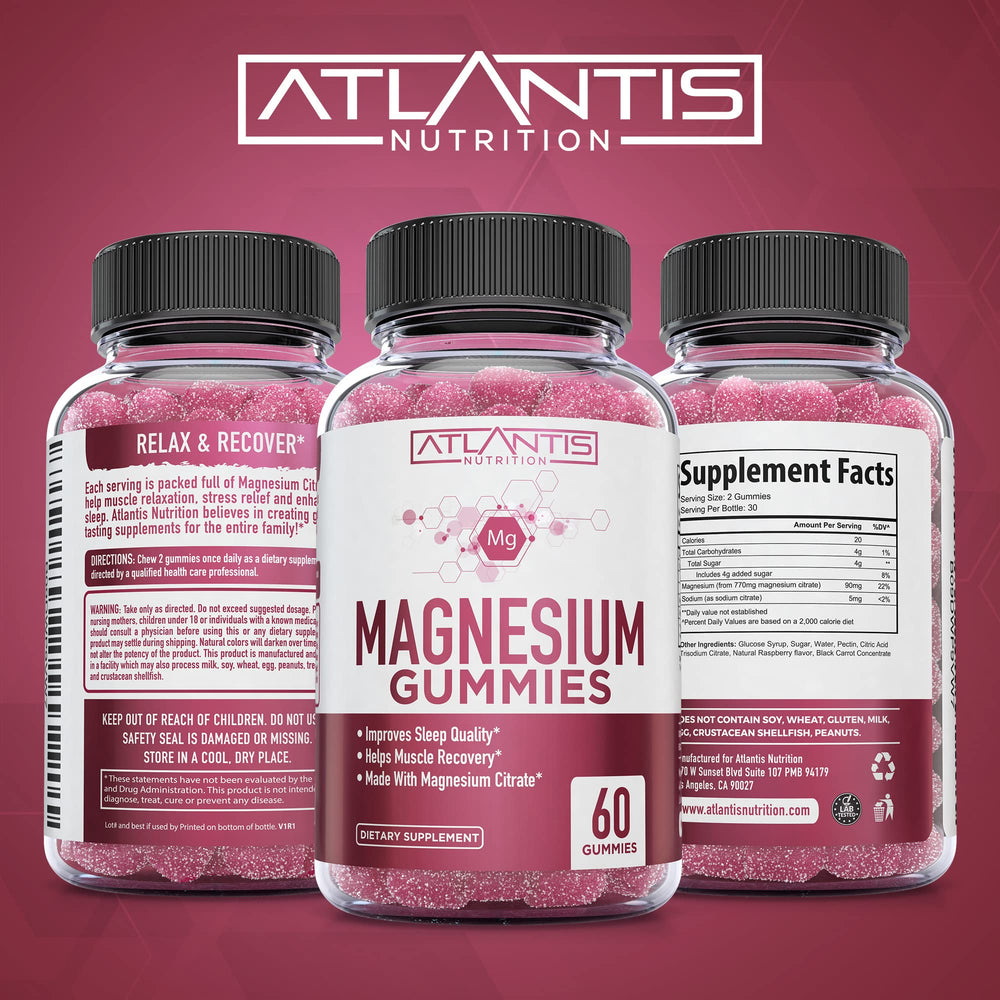 Close-up of raspberry-flavored Magnesium Citrate Gummies