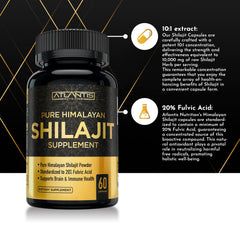 Atlantis Shilajit capsules 10:1 extract in USA-made packaging
