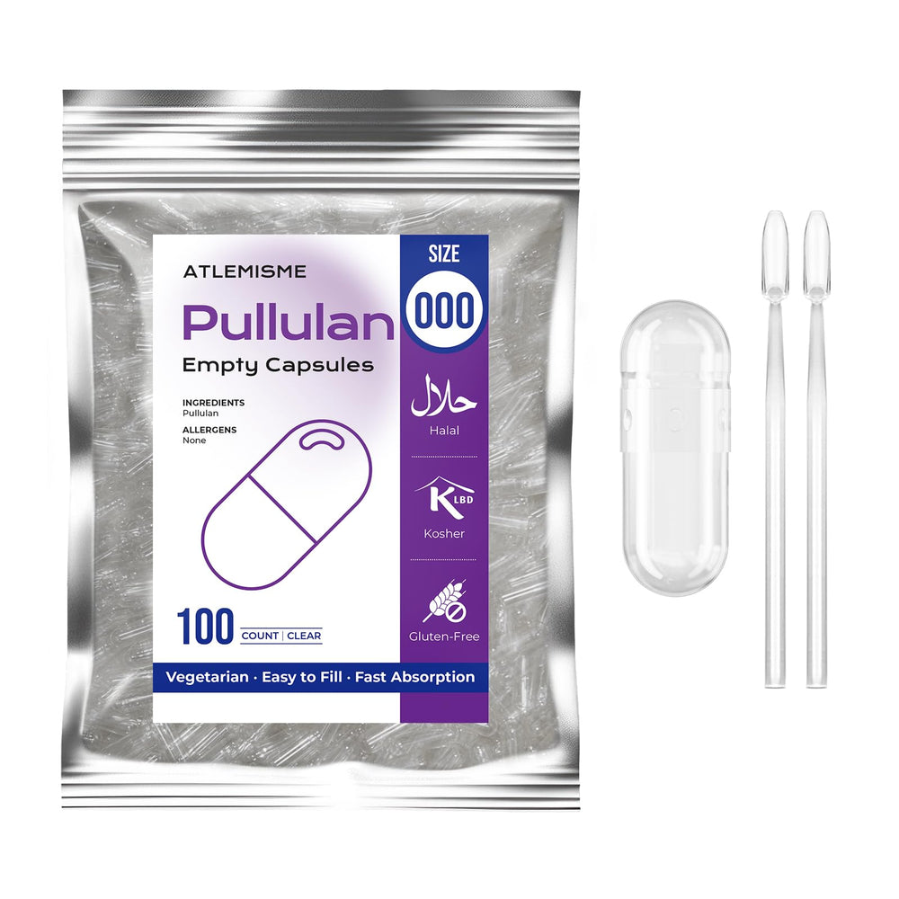 ATLEMISME Pullulan Empty Capsule Size 000 – 100 count with two micro lab spoons