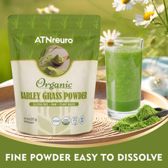 Back of ATNreuro Barley Grass Powder 8 oz label
