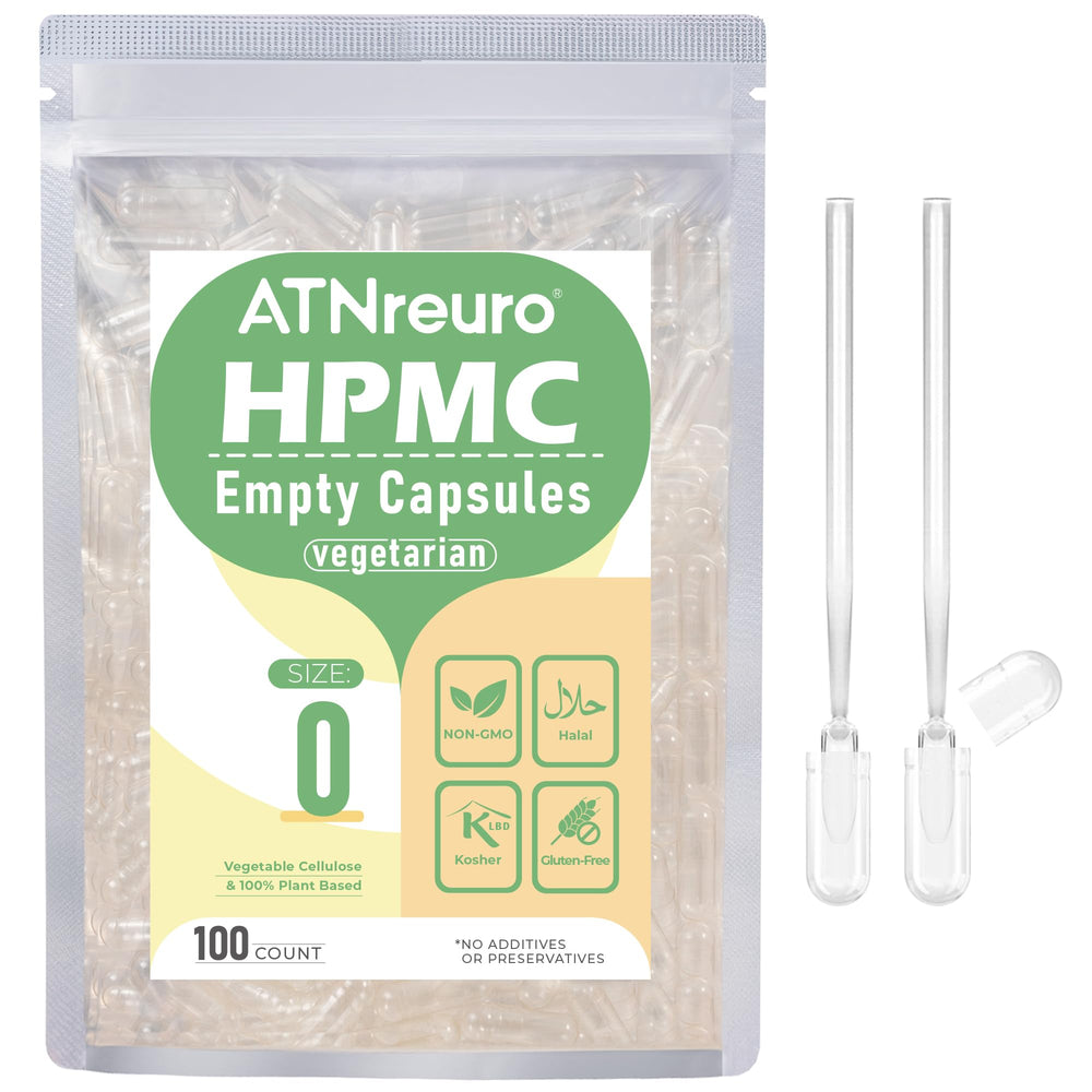 100-count box of ATNreuro Size 0 empty vegan capsules (HPMC)