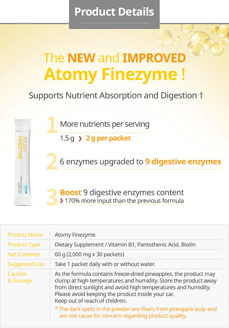 Back panel of Atomy Finezyme Pineapple Fermentation Digestive Enzymes box