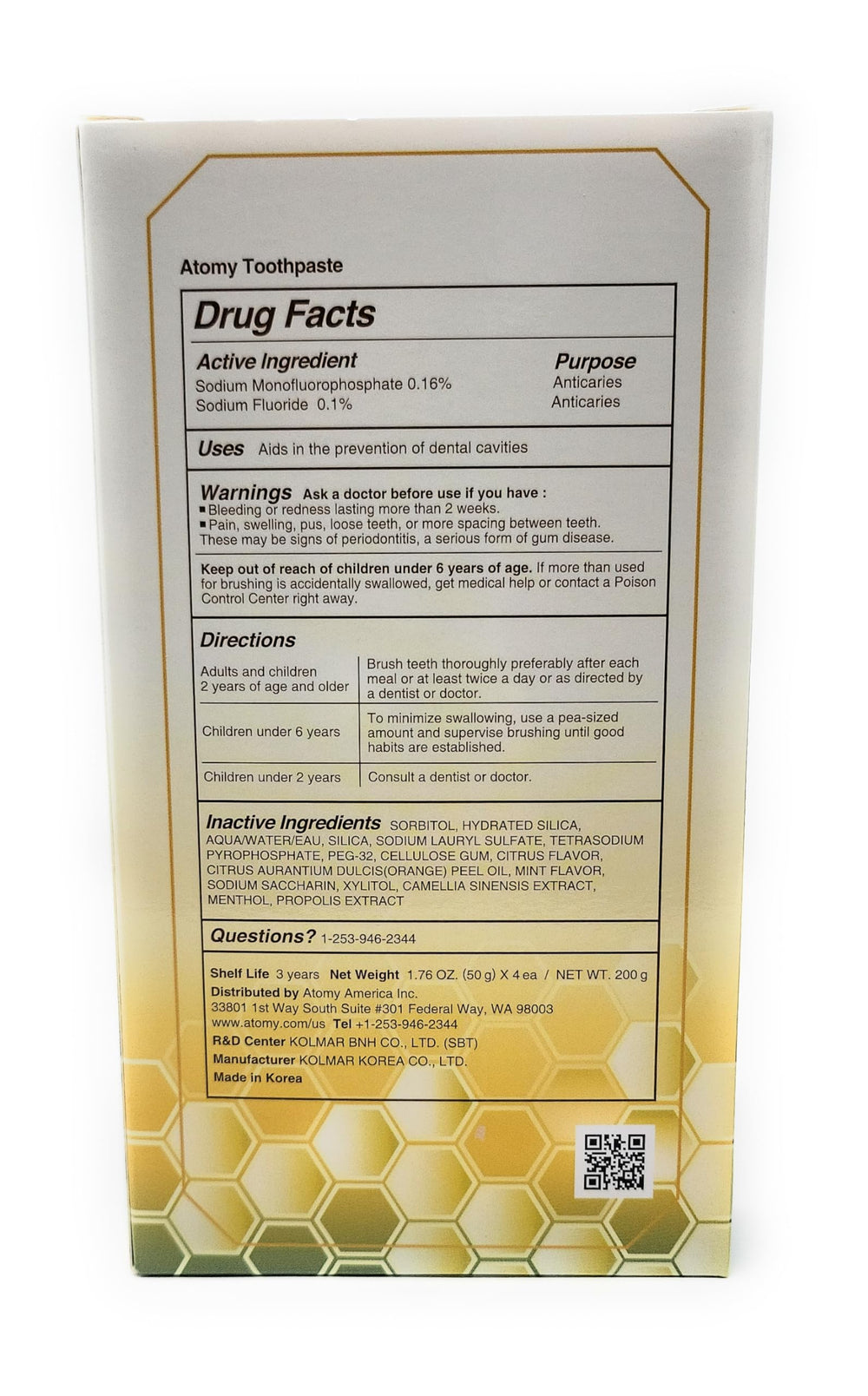 Packaging box for Atomy Propolis Toothpaste 1 set (4 tubes)