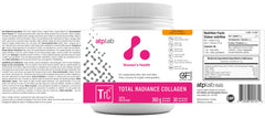 Nutrition panel and ingredients for ATP LAB Total Radiance Collagen Peach Mango 360g