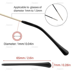 Close-up of black silicone anti-slip eyeglass end tips
