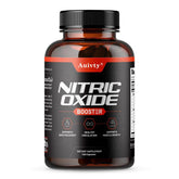 Auivty Nitric Oxide Booster bottle front shows vegan capsules for workouts