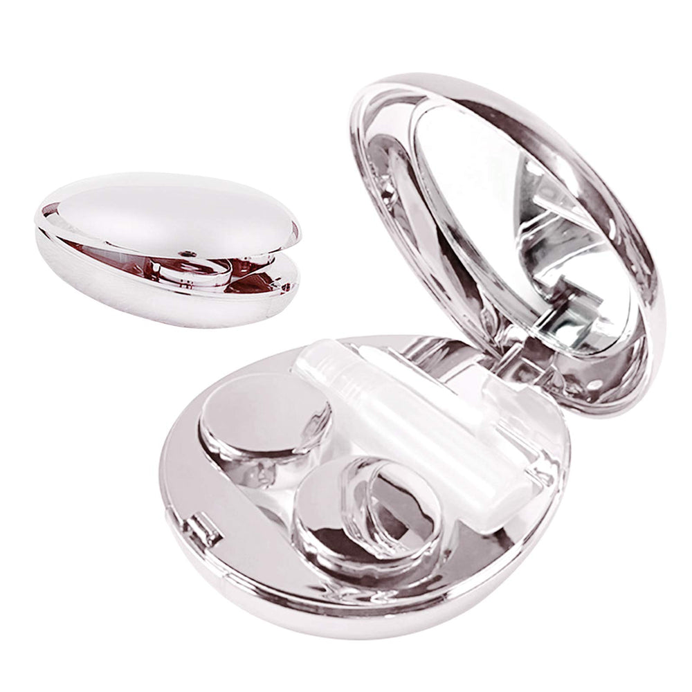 Aukvite contact lens case in silver with built-in mirror