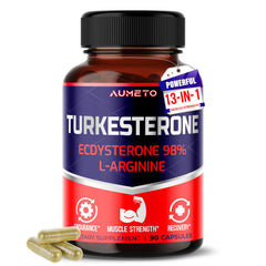 Close-up of AUMETO 98% Ecdysterone capsule label