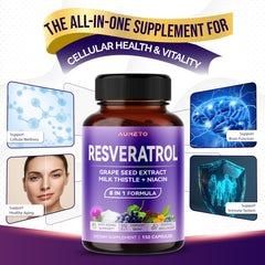 Graphic showing the 8-in-1 ingredients of AUMETO Resveratrol