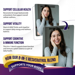 Close-up of product label for AUMETO Ultra Resveratrol 8-in-1