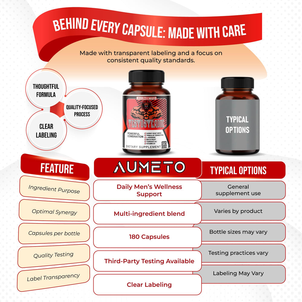 AUMETO Vitality ingredient panel outlines key herb blends for wellness.