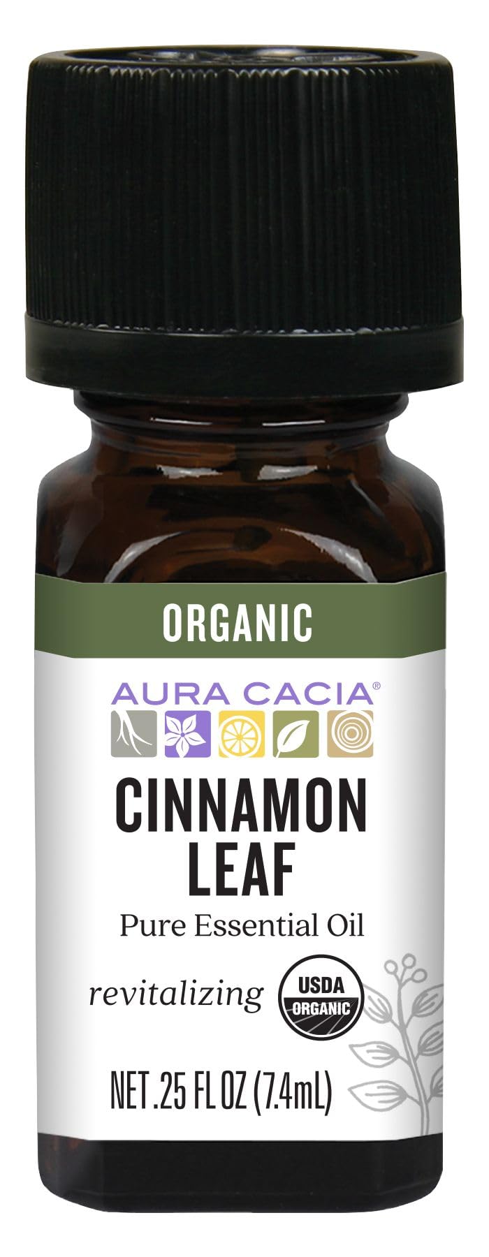 Bottle of Aura Cacia Organic Cinnamon Leaf Essential Oil, 0.25 oz.