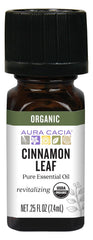 Bottle of Aura Cacia Organic Cinnamon Leaf Essential Oil, 0.25 oz.