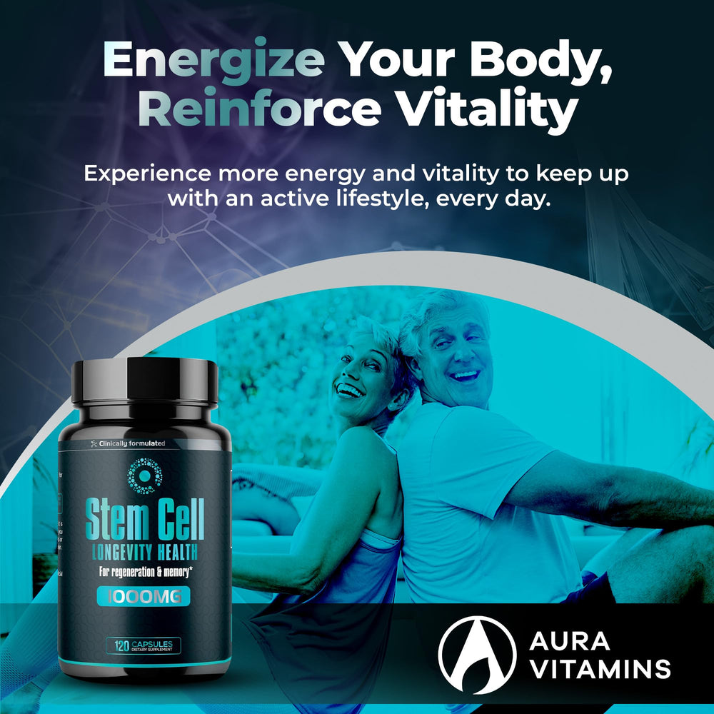 Aura Vitamins packaging bottle for stem cell supplement