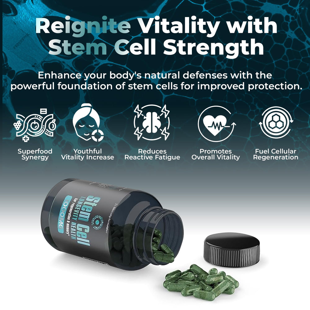 Close-up of Aura Vitamins stem cell capsules 1000mg