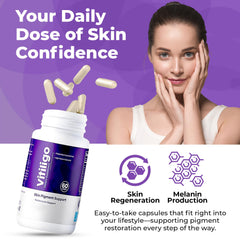 Close-up of bottle label showing Vitiligo Capsules ingredients