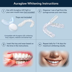 Label displaying 44% carbamide peroxide for Auraglow mint gel