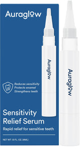 Auraglow Sensitive Teeth Relief Serum Gel pen and packaging